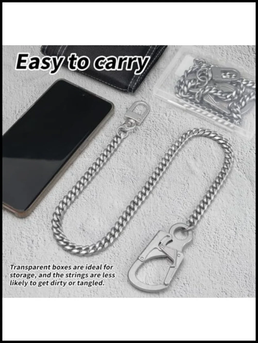 Stainless Steel Wallet Chain with Dual Lock Carabiner for Men, 25 Inch